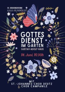 Mehr über den Artikel erfahren Sonntag, 16. Juni 10.30 Uhr Chorgottesdienst im Garten des Gustav-Adolf-Hauses mit Pfr.in Thiesbohnenkamp