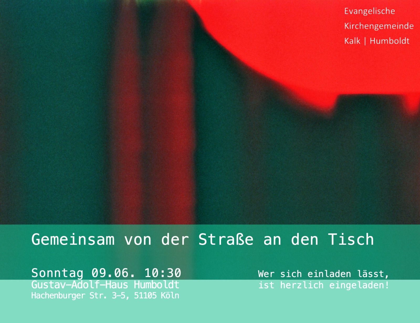 Mehr über den Artikel erfahren Gemeinsam von der Straße an den Tisch, Sonntag 09. Juni 10.30 Uhr Gustav-Adolf-Haus