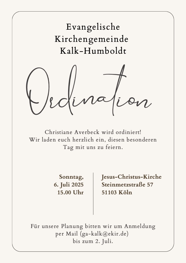 Mehr über den Artikel erfahren Ordination – Christiane Averbeck wird ordiniert!