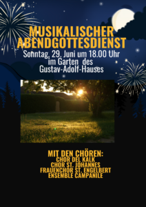 Mehr über den Artikel erfahren Musikalischer Abendgottesdienst am 29. Juni um 18.00 Uhr im Garten des Gustav-Adolf-Hauses