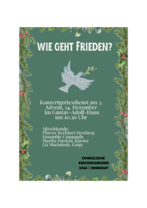 Mehr über den Artikel erfahren Konzertgottesdienst, 3. Advent 10.30 Uhr Gustav-Adolf-Haus