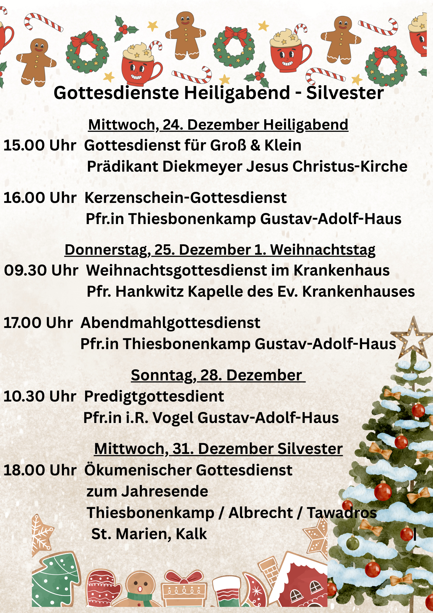 Mehr über den Artikel erfahren Gottesdienste Heiligabend – Silvester