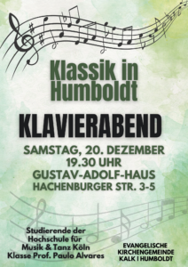 Mehr über den Artikel erfahren Klassik in Humboldt, Klavierabend am 20.12.2026 um 19.30 Uhr im Gustav-Adolf-Haus