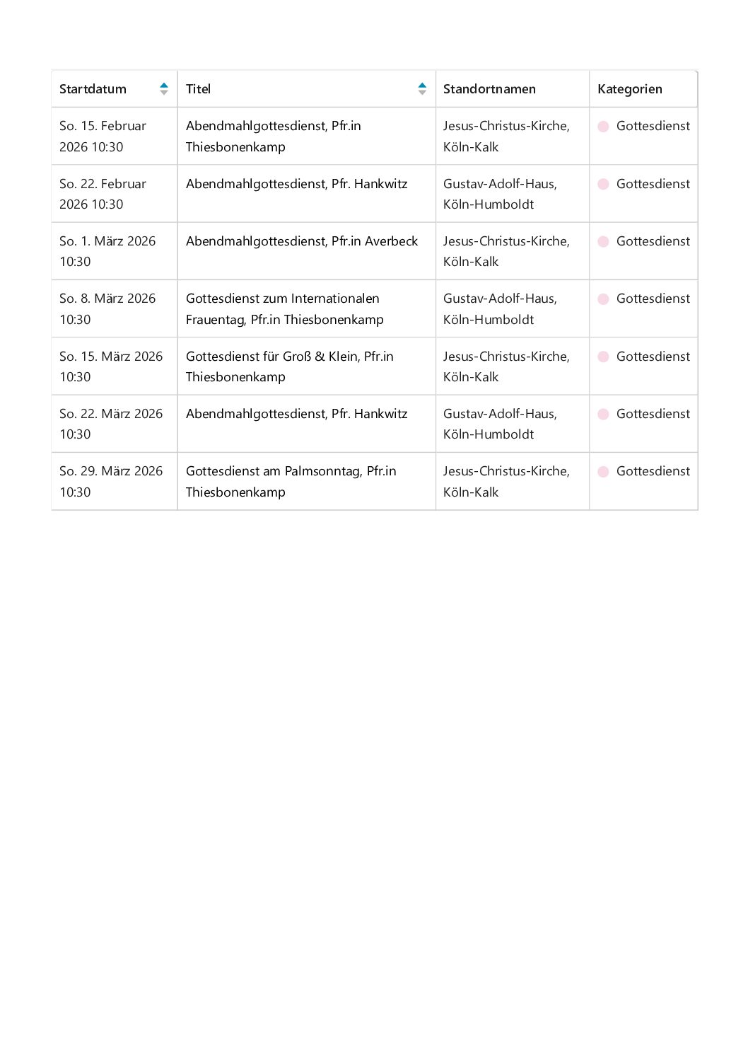 Mehr über den Artikel erfahren Gottesdienstplan