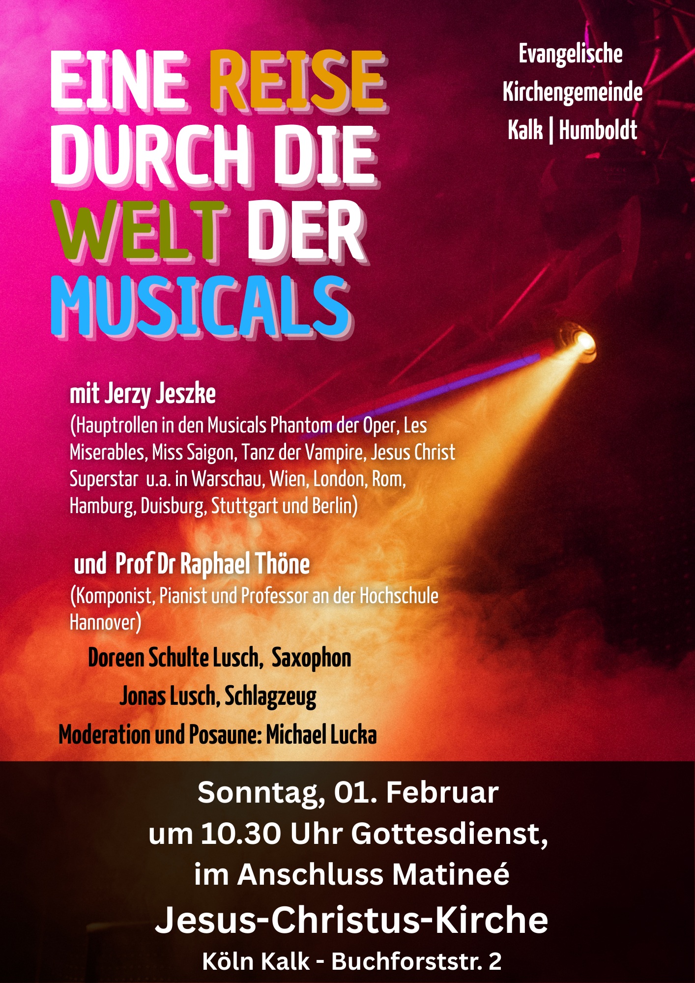 Mehr über den Artikel erfahren Sonntag, 1. Februar, 10.30 Uhr Gottesdienst. Im Anschluss Matinée, Jesus-Christus-Kirche