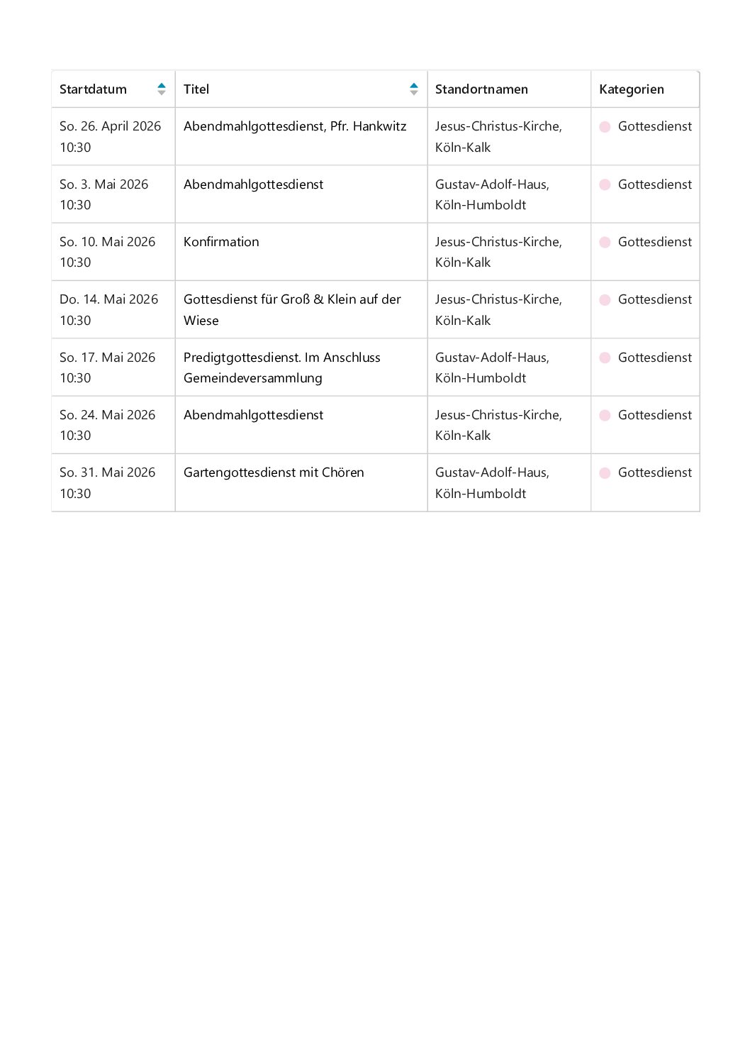 Mehr über den Artikel erfahren Gottesdienstplan